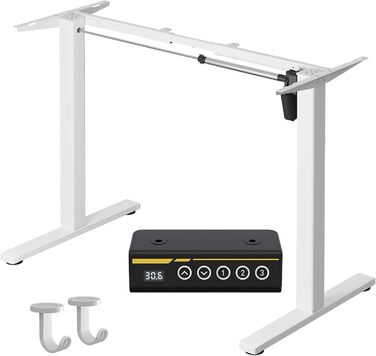 Каркас електричного столу стоячи з двома двигунами, колеса з фіксацією, регулювання висоти та довжини, ніжки столу сидячи/стоячи з кабельним лотком (Окремостоячий, Білий) Білий Окремостоячий