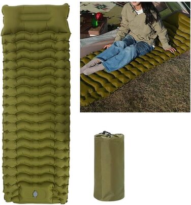 Надувний килимок для кемпінгу - Швидке надування ніг за 20 секунд, 200 x 70 x 10 см, комфортний килимок з картою тіла, зелений