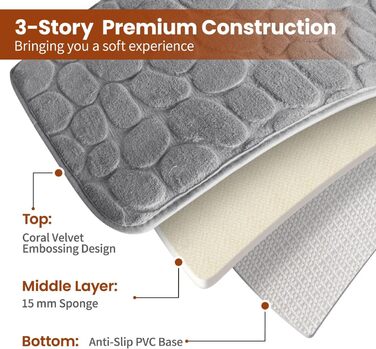 Комплект килимків для ванної, 4 предмети, нековзний, килимок для ванної, що прається, килимок для ванної з піни з ефектом пам&39яті, сірий килимок для ванної, килимок для ванної 50x80 см, 50x120 см, 50x50 см, 60x40 см