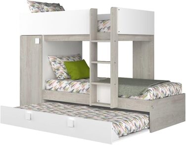 Двох'ярусне ліжко для двох дітей з висувним спальним місцем і шафою для одягу в білому кольорі