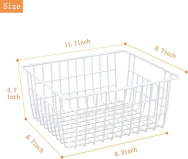 И дротяні кошики для зберігання, контейнери-органайзери з металевої дротяної морозильної камери з ручками, великі обідні кошики для кухонних шаф, ванна кімната, пральня, гараж, білий, 4 шт.