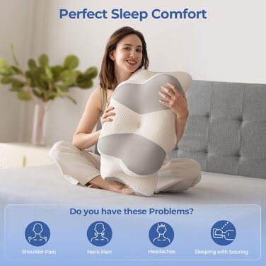 Подушка для шиї, подушка з піни з ефектом пам&39яті - Ортопедична подушка для підтримки шиї для полегшення болю в шиї та плечах для тих, хто спить на боці, спині та животі (66 x 40 x 14 см, сіра) Сірий 66 x 40 x 14 см