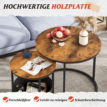 Набір журнальних столиків WLIVE з 2 шт. , круглі приставні столики з місцем для зберігання, дерев&39яний стіл для вітальні з металевим каркасом, диван-столик для вітальні та спальні, рустикальний коричневий