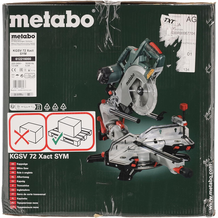 Поперечна пила Metabo KGSV 72 XACT SYM (з функцією протягування симетрично регульована система зупинки, 1500 Вт, вкл. лазер робоче світло, стіл обертається) 612216000