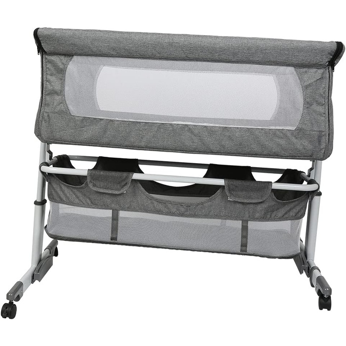 Дитяча колиска, люлька, дорожнє ліжечко, складне дитяче ліжечко, бічне ліжко, колиска-гойдалка з функцією гойдання, включаючи москітну сітку, матрац та сумку (92 58 7090 см (сіро-білий))