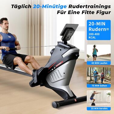 Гребний тренажер ISE для домашнього використання, магнітний гребний тренажер із додатком, РК-дисплеєм та 8 рівнями опору, магнітний гребний тренажер, тихий гребний тренажер для кардіотренувань, обладнання для домашнього спортзалу