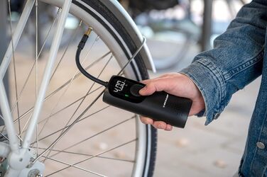 Електричний повітряний насос Dunlop 150PSI - Акумуляторний компресор з портом USB-C - Велосипедний насос Всі клапани - Кульовий насос - Компресор 10 бар з манометром - Пластик - Чорний