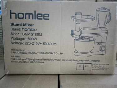 Кухонний комбайн Homlee 3 в 1 Багатофункціональна тістомісильна машина 1800 Вт 6-рівневий блендер, з м'ясорубкою, соковижималкою 1,5 л, чашею з нержавіючої сталі 5,5 л Тістоміс чорний