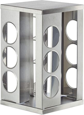 Карусель для спецій Relaxdays з 12 банками для спецій, обертається на 360, нержавіюча сталь, скло, ВxГ 22 x 19 см, квадратна підставка для спецій, срібляста, 10032729