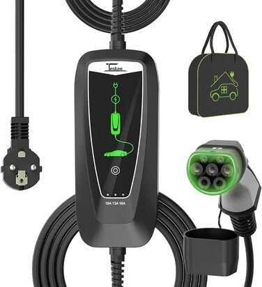 Портативний зарядний пристрій Teskee Type 2 з індикатором Кейс для перенесення для всіх електромобілів та гібридних автомобілів 3,