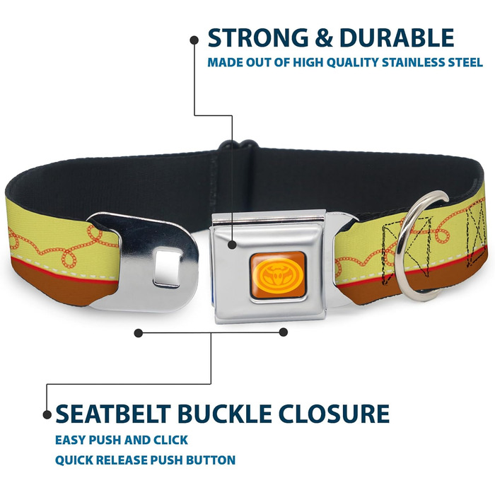 Нашийник для собак Історія Іграшок, дерев'яна пряжка у стилі ковбоя, жовто-червоно-коричневий, ширина 2,5 см, регульований розмір 38-66 см (великий)