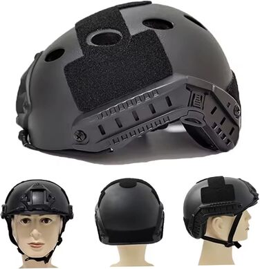 Швидкий шолом Легкий страйкбольний шолом з підкладкою, регульованим ремінцем та бічними рейками для спорту на свіжому повітрі, пейнтболу, пейнтбольного шолома SWAT Combate Black