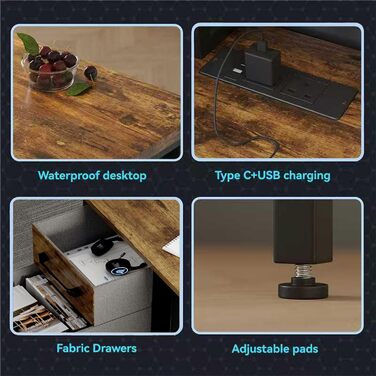 Письмовий стіл з розетками, 2 шухлядами та знімною підставкою для монітора, 100x50 см. Двосторонній комп&39ютерний стіл. ПК-стіл для домашнього офісу, кабінету, спальні, коричневий 100*50 см.