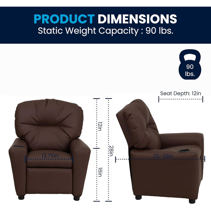 Дитяче крісло Flash Furniture, сучасне, з підсклянником, шкіра, коричнева LeatherSoft