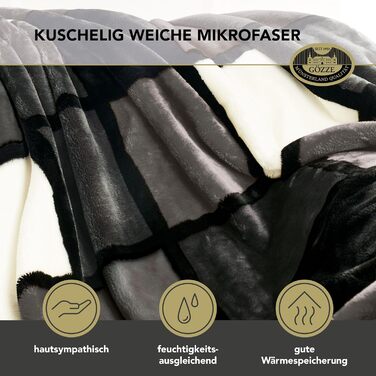 М&39яка ковдра, на дотик кашемір, висока щільність тканини 500 г/м, Antigua, 150 x 200 см - Антрацит/Чорний/Біло-сірий