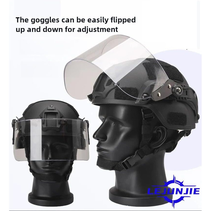 Тактичний шолом LEJUNJIE Mich 2000 Fast з прозорим козироком Riot, захисним щитком для обличчя, розсувними окулярами для страйкболу, пейнтболу, CS, військових ігор на відкритому повітрі BK