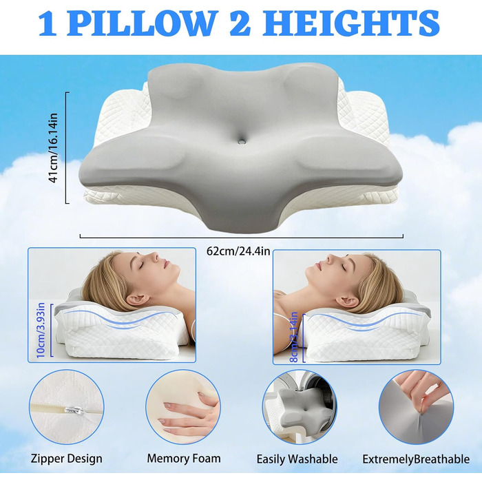 Ортопедична подушка для шиї з піни з ефектом пам&39яті, ергономічна подушка від болю в шиї, подушка з піни з ефектом пам&39яті для сну на боці, спині та животі для покращення якості сну
