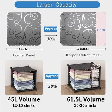 Шафа BRIAN & DANY на 8 кубів, модульна система полиць, пластикова шафа з дверима та 1 вішалкою, глибші відділення, ніж зазвичай (45 см проти 35 см) для більшого простору, стиль принта на 8 кубів