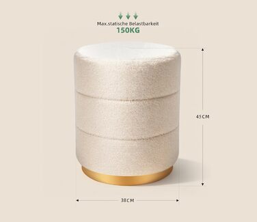 Пуф Zedelmaier Teddy, круглий м&39який табурет для туалетного столика, пуф для ніг з подушкою для сидіння, для вітальні, спальні та коридору, 38x45 бежевий табурет без місця для зберігання 38x45 бежевий Teddy