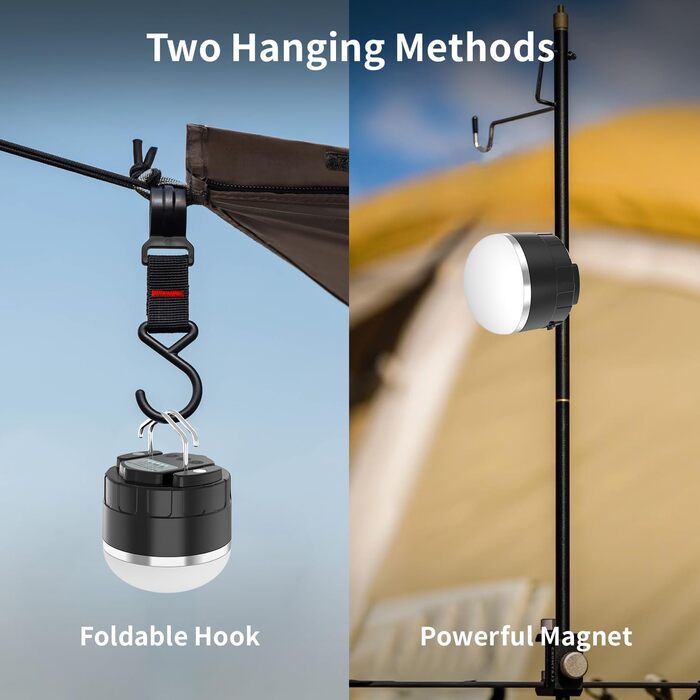 Акумуляторний світлодіодний ліхтар для кемпінгу - портативний кемпінговий ліхтар IP65, ультраводонепроникний, пилонепроникний, ліхтар для намету з 3 лампами, безступінчасті режими SOS, ліхтарі для намету для кемпінгу, походів та надзвичайних ситуацій, чор