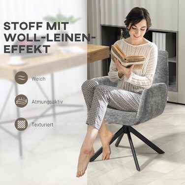 Крісло HOMCOM для вітальні, крісло для відпочинку зі сталевими ніжками, крісло для читання з лляним виглядом, м&39яке крісло для спальні темно-сірого кольору