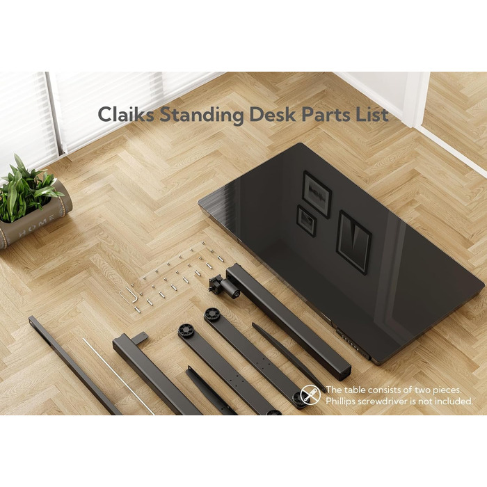 Стіл Claiks Glass з регульованою висотою 120x60, електричний стіл для роботи сидячи/стоячи з міцною скляною стільницею, тихий двигун, для домашнього офісу та офісу, ергономічний дизайн для здорової роботи (чорний) 120 x 60 см, чорний