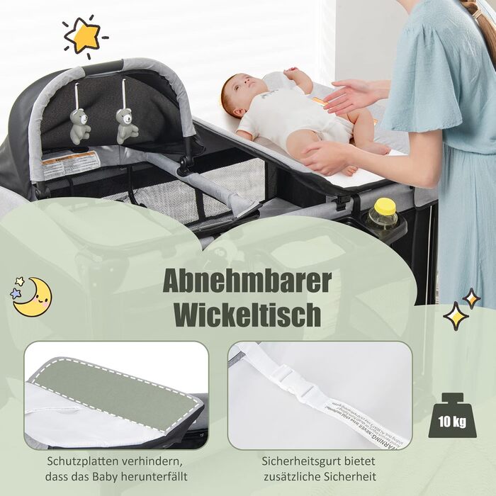 Дорожнє ліжечко для немовлят з матрацом, ліжечко Side-by-Side з колискою та пеленальний килимок, комплект дитячого ліжка для новонароджених та немовлят до 36 місяців, 110 x 78 см