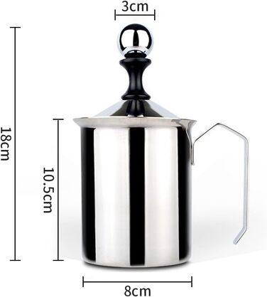 Ручна піноутворювач для молока Gvolatee 500 мл з подвійною сіткою з нержавіючої сталі, 8 x 8 x 18 см Ідеальна молочна піна завдяки