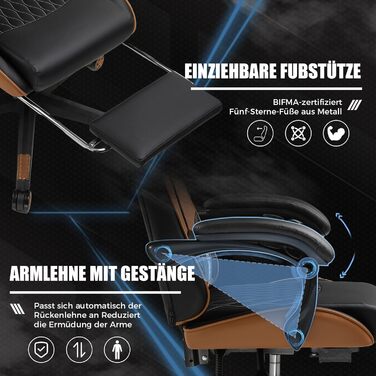 Ігрове крісло LUCKRACER, ергономічне офісне крісло з підставкою для ніг, регульованим поперековим відділом хребта та підголівником, м&39яке ігрове крісло, вантажопідйомність 150 кг, коричневий колір