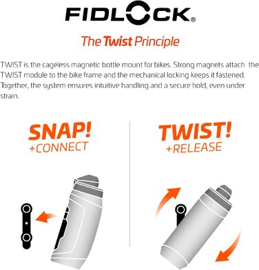 Пляшка Fidlock TWIST 590 велосипедна основа велосипедна пляшка для води об&39ємом 590 мл з магнітно-механічним тримачем, включаючи тримач, без BPA та придатна для миття в посудомийній машині, колір чорний, 590 мл