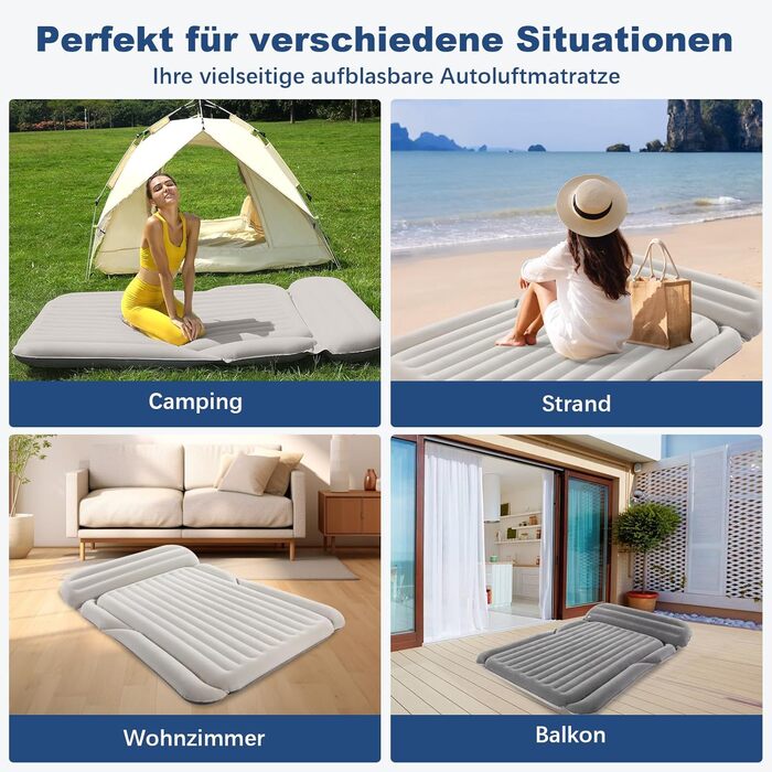 Надувний матрац KMZ SUV, товстіший двосторонній флокований кемпінговий матрац портативне мобільне спальне ліжко для автомобіля зручне надувне дорожнє ліжко з електричним повітряним насосом та 2 подушками