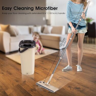 Набір швабр і відро для прибирання MASTERTOP, швабра для підлоги з 6 подушечками з мікрофібри, самоочисна плоска швабра для сухого