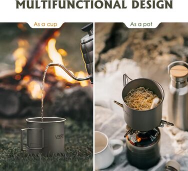 Портативний титановий горщик Lixada з титановою ручкою, що складається, для кемпінгу, відпочинку на природі, для пікніка, походів