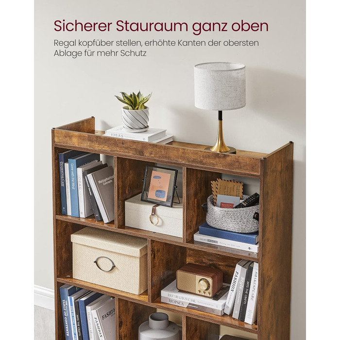 Книжкова полиця VASAGLE, полиця, кубічна полиця, окремостояча полиця, 8 відкритих відділень, можна використовувати горизонтально, вертикально або догори дном, 30 x 97,5 x 100 см, для вітальні, кабінету, офісу, вінтажний коричневий LBC52BX 8 кубічних вінта