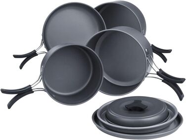 Набір посуду для кемпінгу з 7 предметів для 4-5 осіб - Міцний алюміній з антипригарним покриттям - Набір каструль та сковорідок у сітчастій сумці для кемпінгу та використання на природі