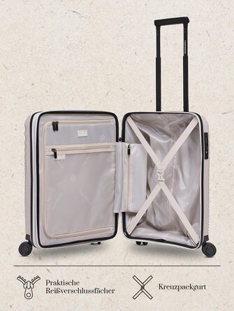 Еко-версія валізи на колесах для ручної поклажі Компактний борт-кейc 40 x 22 x 55 см з розширенням від 44 до 50 літрів Ультралегкий, всього 2,61 кг, бежевий колір