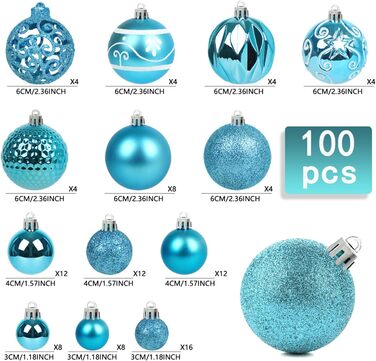 Набір різдвяних прикрас для ялинк 100 шт бірюзові Ywlake