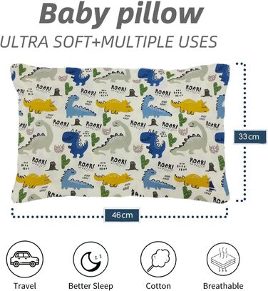 Дитяча подушка з наволочкою - м'яка дитяча подушка з органічної бавовни для сну - Дихаюча постільна білизна Дитяча подушка - Дитяч