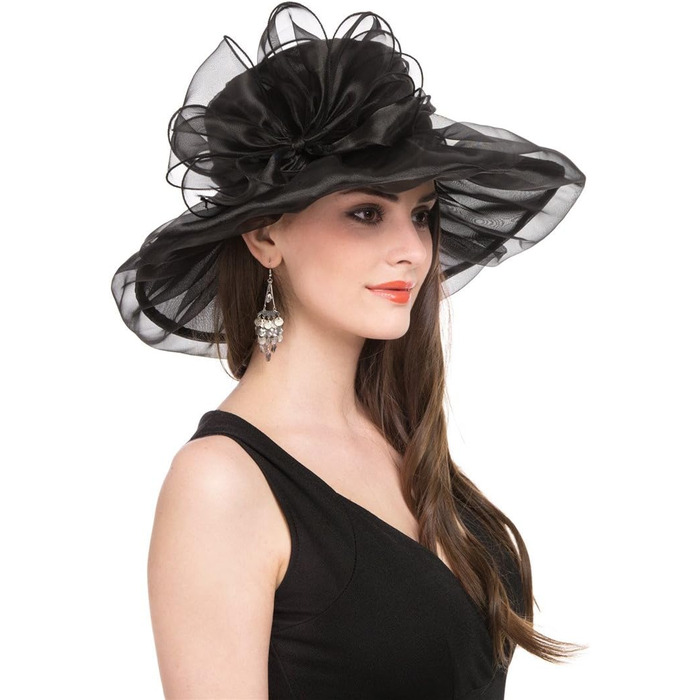 Літній сонцезахисний капелюх Saferin Oganza для жінок, пляжний, церковний, для перегонів у Аскоті, для дербі, коктейльний, весільний, з чорним бантом