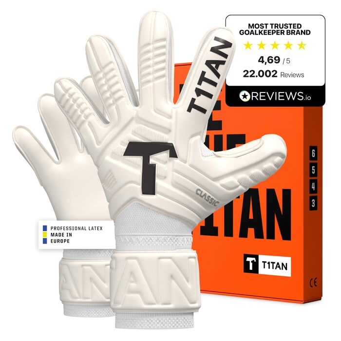 Воротарські рукавички T1TAN для дітей, класичні, юніорські, розмір 3-6, воротарські рукавички для хлопчиків, воротарські рукавички для дівчаток, футбольні воротарські рукавички для віку 3-10 років, дитячі воротарські рукавички, дихаючі 6 Classic 1.0 White