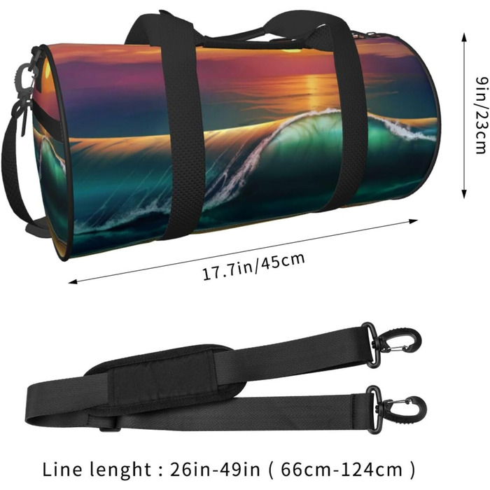 Спортивна сумка для подорожей, принт Захід сонця над морем, чорна, універсальний розмір, сумка на ніч