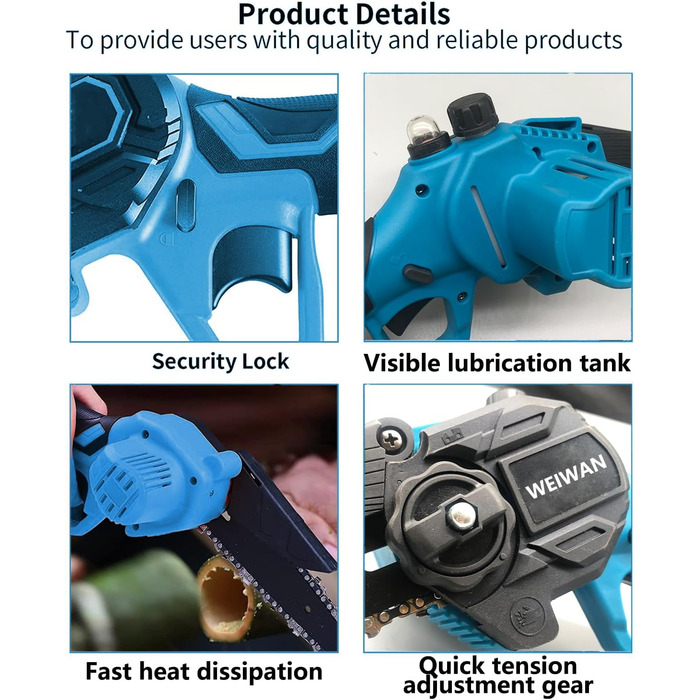 Міні-бензопила WEIWAN з акумулятором 6 дюймів, автоматична маслянка, міні-бензопила з 2 акумуляторами, маленька електрична міні-бензопила з акумулятором, портативна міні-бензопила з акумулятором 900 Вт для садівництва, безщітковий двигун (2 Ач)
