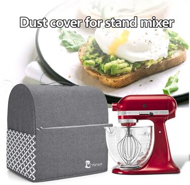 Чохол Yarwo сумісний з аксесуарами для кухонного комбайна Kitchen Aid, захисний чохол з верхньою ручкою для кухонного комбайна та аксесуарів, сірий з ромбоподібним візерунком підходить для 4.3 л і всіх кухонних комбайнів 4.8 л сірий з ромбоподібним візеру