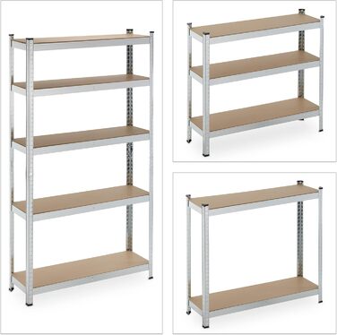 Полиця для зберігання Relaxdays для важких умов експлуатації, 5 ярусів, висота та ширина 180x100x30 см, вантажопідйомність 500 кг, сталь, для підвалу та гаража, сріблястий колір