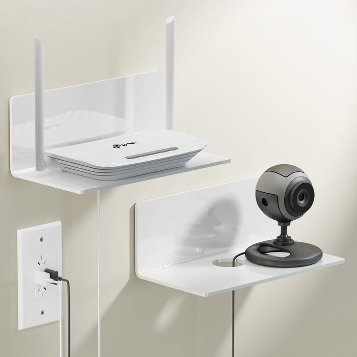 Настінна полиця Toski, не потребує свердління, 2 самоклеючі полиці, маленька, шириною 23 см, акрилова плаваюча полиця для ванної кімнати/вітальні/спальні/кухні/офісу, біла, 12 Г x 23 Ш x 9 В см