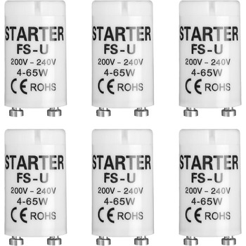 Стартер для люмінесцентних ламп, люмінесцентний для одноконтурної світлодіодної трубки лампи longlife light люмінесцентної лампи довготривалий стартер для люмінесцентних ламп LED лампи (6*4-65W), 6 шт.