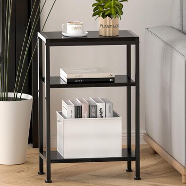 Вузький приставний столик, тумбочка біля ліжка, маленький столик, 3 полиці, вузька тумбочка з місцем для зберігання, приставний столик до дивана для вузьких приміщень, вітальні, спальні, кухні та балкону, кабінету (чорний) 20Г x 43Ш x 67,5В см Чорний 1