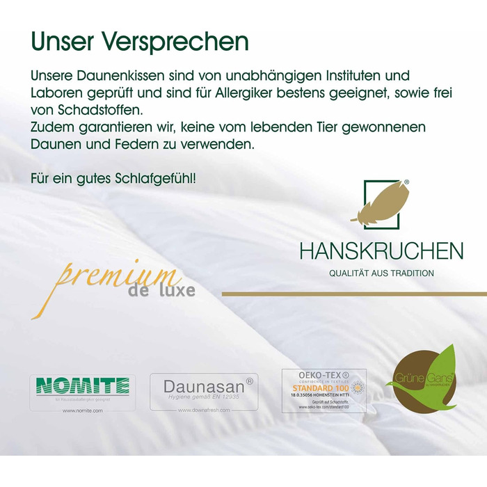Пухова подушка преміум-класу de Luxe Comfort 50x50 см - Зроблено в Німеччині. М&39яка пухова подушка зі 100 бавовни - 90 пух, 10 пір&39я. Подушка для алергіків.