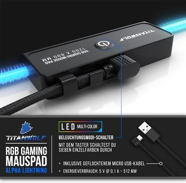 Килимок для ігрової миші XXXL RGB - 1200 x 600 мм - килимок для миші - LED Multi Color - 7 кольорів світлодіодів плюс 4 режими ефе