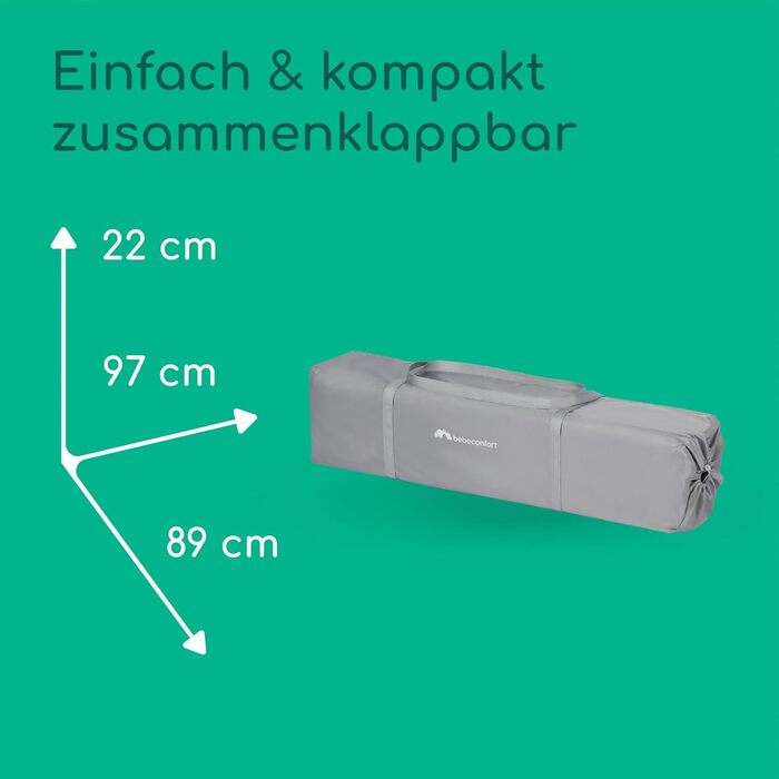 Дитяче ліжечко-манеж 2-в-1, 0-3 роки (15 кг), Компактне дорожнє ліжечко, Бічне вікно, Великий матрац, Сумка для перенесення, Складане, Стабільне, Мінерально-сірий колір